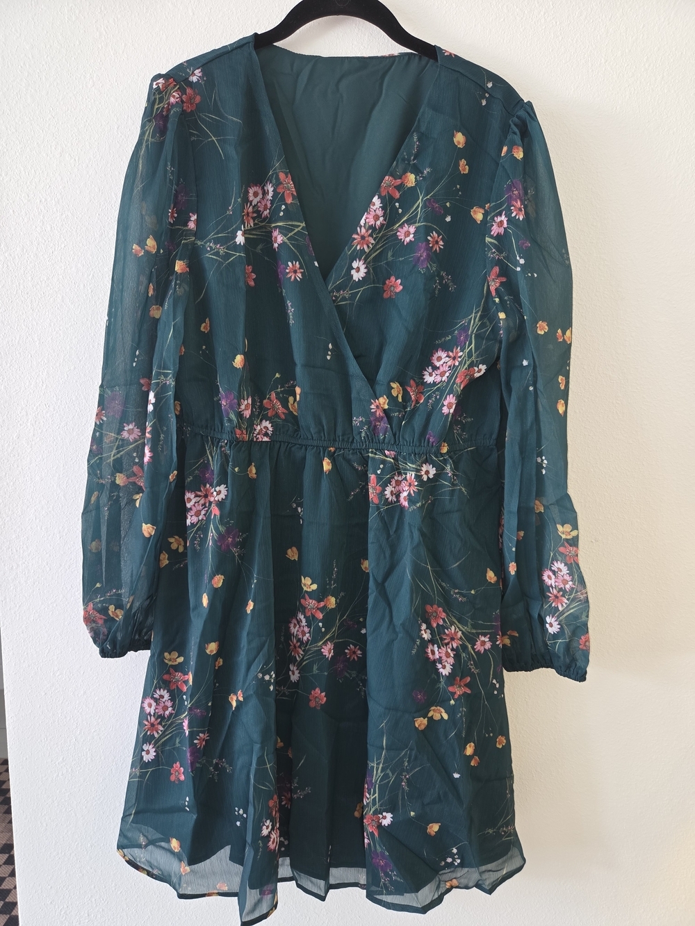 Cupshe Teal Floral Long-Sleeve Wrap Dress - Picture 3 of 7